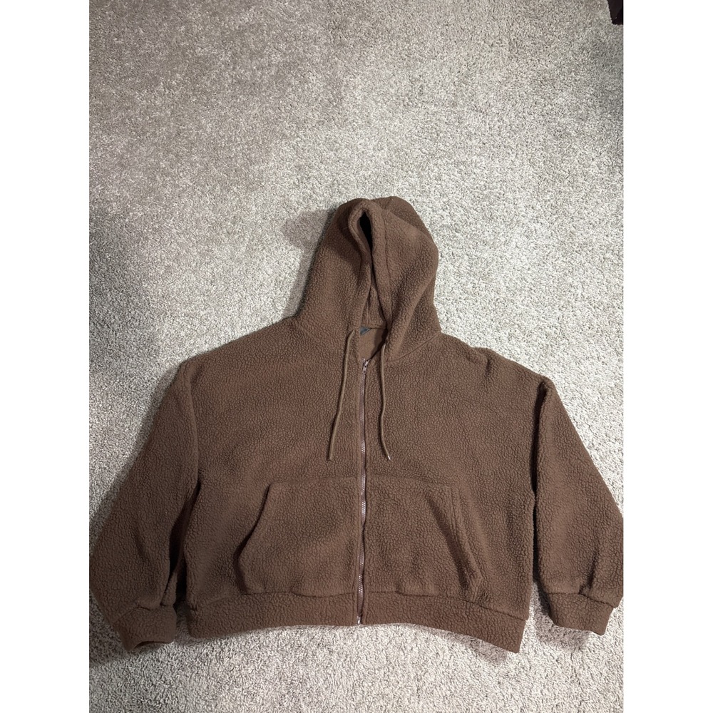 Dazy Brown Sherpa Fleece Full Zip Hoodie Brown Size Medium Boxy Fit